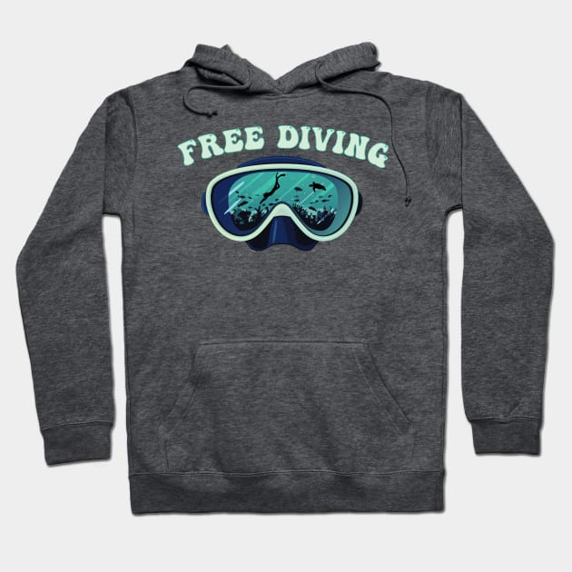 Free Diving, Underwater Diver Mask Hoodie by Surfer Dave Designs